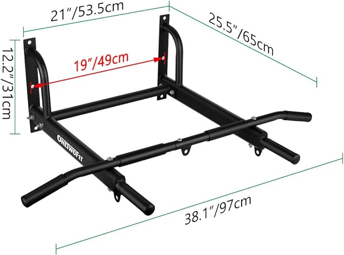 OneTwoFit Wall Mounted Pull Up Bar with More Stable 6-hole design for Indoor and Outdoor Use, Maximum weight 440 Lbs OT103