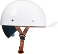 Vintage Retro Open Face Motorcycle Helmet Baseball Cap Half Helmets with pull-down Lens for Men Women Moped Cap Jet Scooter Street Cruiser - DOT Certified (White,X-Large)