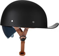 Vintage Retro Open Face Motorcycle Helmet Baseball Cap Half Helmets with Pull-Down Lens for Men Women Moped Cap Jet Scooter Street Cruiser - DOT Certified (Matte Black,Medium)