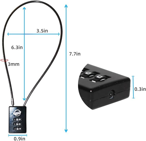 3 Digit Cable Combination Lock 16 inches Cable for School Gym Locker,Filing Cabinets,Helmet,Toolbox,Luggage Suitcase,knapsack,Black 2Pack