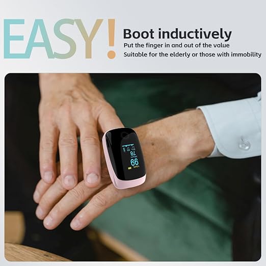 Rechargeable Pulse Oximeter Fingertip Oxygen Monitoring Fingertips with SpO2 Pulse Rate and PI RR OLED Precision Rapid Oximeter SpO2 Readings Outdoor Sports Home (Pink)