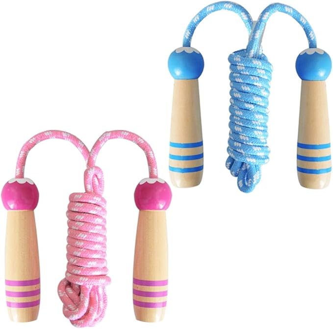 Jump Rope for Kids, Lorvain Adjustable Skipping Rope, Kids Jump Ropes with Wooden Handle for Girls Boys, Weighted Jumping Ropes for Fitness Workout Exercise Outdoor Fun Activity