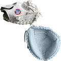 Eagle 27S Strap-Back Baseball Catcher’s Training Mitt - Padded Leather Glove for Catching, Transfers, Eye Coordination & Pocket Awareness - Sports Essentials - White, 27”