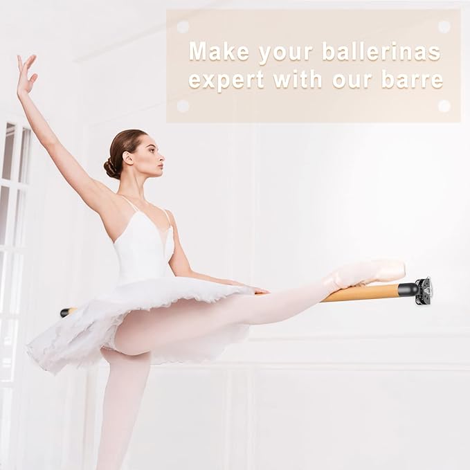 Kipika Wall Mounted Traditional Solid Wood Ballet Barre System, Freestanding Ballet Barre, Stretch/Dance Bar for Home Workout Dance Equipment, Durable Metal Support, Height Adjustment