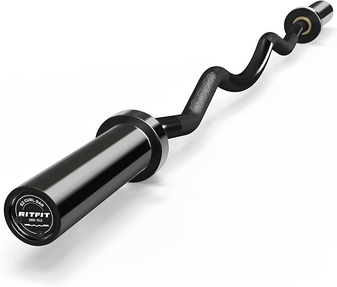 RitFit 2 Inch EZ Curl Bar with Weights, 700LBS Weight Capacity Olympic Curl Barbell for Bicep, Tricep and Weight Lifting Exercises