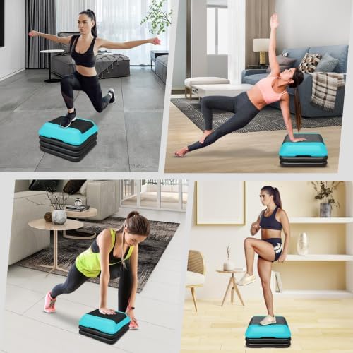 16" x 16" Height-Adjustable Step Aerobics Platform Fitness Equipment Stepper Trainer Exercise Step Platform with 4 Riser