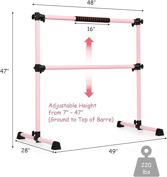 GOFLAME Ballet Barre Portable Double, 4FT Freestanding Ballet Barre Adjustable, Heavy Duty Dancing Stretching Ballet Bar for Home, Dance Barre, Fitness Ballet Bar