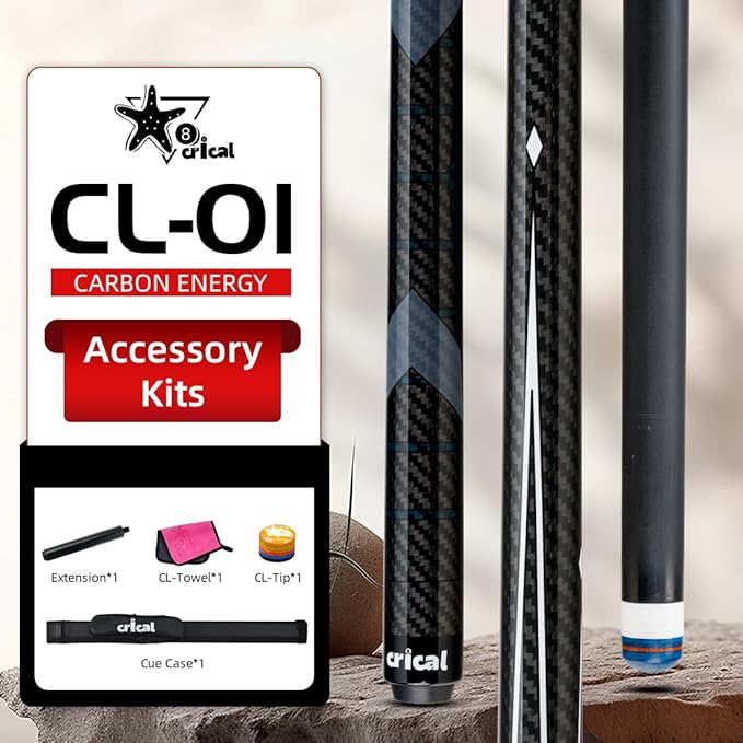 CRICAL Carbon Fiber Pool Cue Stick 58" Billiard Cue Sticks Professional Low Deflection Pool Sticks with 3/8 * 8 Pin Joint and 12.5mm Tip