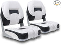 Deluxe A Pair of Marine Low Back Folding Fishing Boat Seat, Stainless Steel Screws Included, White/Black