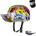 Vintage Open Face Motorcycle Helmet Retro Baseball Cap Half Helmets Men Women for Cruiser Street Scooter Moped Cap Jet with Mask Glasses - DOT Certified