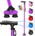 BigAlex Folding Walking Cane with LED Light,Pivoting Quad Base,Adjustable Walking Stick with Carrying Bag for Men/Women