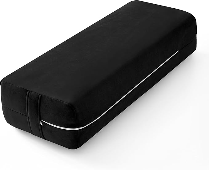 Rectangular Yoga Bolster - Meditation Pillow with Washable Suede Cover, 27"X10" X5.5"
