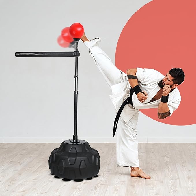 Solid Refle Bag Boxing Speed 45-80in Trainer Punching Bag Spinning Bar Training Boxing Ball with Reflex Bar Free Standing Adjustable Height for Adult Youth Red