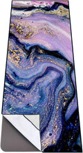 QiyI Yoga Mat Towel with Corner Pockets, Non Slip Sweat Absorbent Hot Yoga Towels, Soft Yoga Blankets with Travel Bag, Skidless Mat Cover for Workout, Gym, Fitness - 74"x26", Purple Gold Marble
