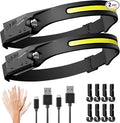 Headlamp Rechargeable 2PCS, 230° Wide Beam Head Lamp LED with Motion Sensor for Adults - Camping Accessories Gear, Waterproof Head Light Flashlight for Hiking, Running