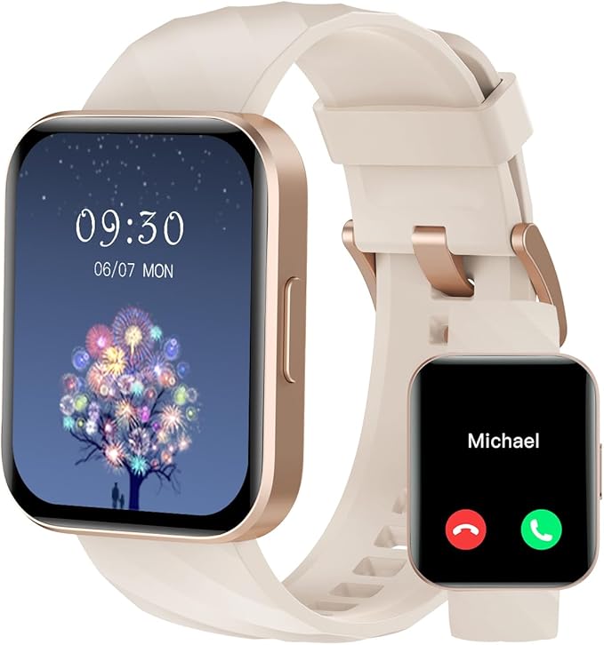 RUIMEN Smart Watches for Women Men (Answer/Make Calls) Compatible with iPhone/Android Phones, 1.85" HD Screen Fitness Tracker Heart Rate Monitor 100+ Sports Tracker Watch Waterproof (Milky White)
