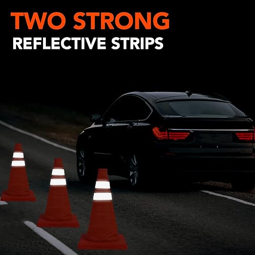 [10 Pack]18 Inch Collapsible Traffic Safety Cones - Parking Cones with Reflective Collars, Orange Safety Cones for Parking lot, Driveway, Driving Training etc