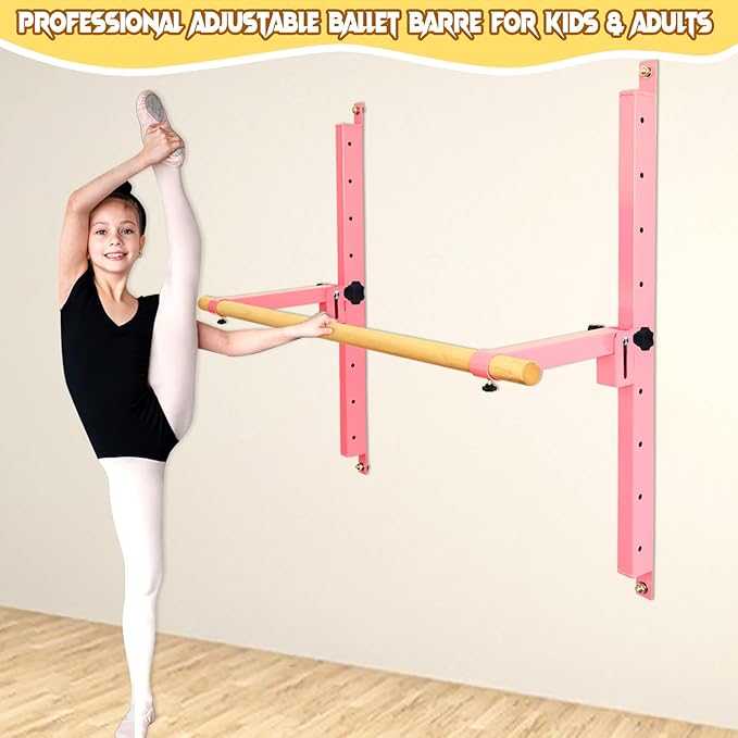 Wall Mounted Ballet Barre Adjustable Ballet Bar Foldable Dance Bar-Fully Adjustable -Solid Beech Wood Bar,Ballet workout Fitness Equipment Pull Up Stretch Never move