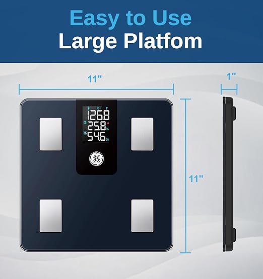 GE Smart Scale for Body Weight BMI Fat Muscle Mass with All-in-one LCD Display, Digital Bathroom Weight Scales Bluetooth Body Composition Analyzer with App, Accurate Weighing, 400 lbs / 180 kg