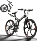 26 Inch Folding Mountain Bike with High Carbon Steel, 21 Speed City Bike with Dual Suspension, Folding Bicycle for Adults Men and Women