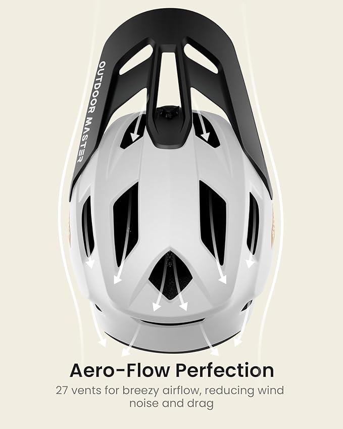 OutdoorMaster Full Face Mountain Bike Helmet for Men & Women-Two Removable Chin Pad Mountain Bike Helmet Grizzly, Ventilation Lightweight Racing Downhill DH BMX MTB Helmet
