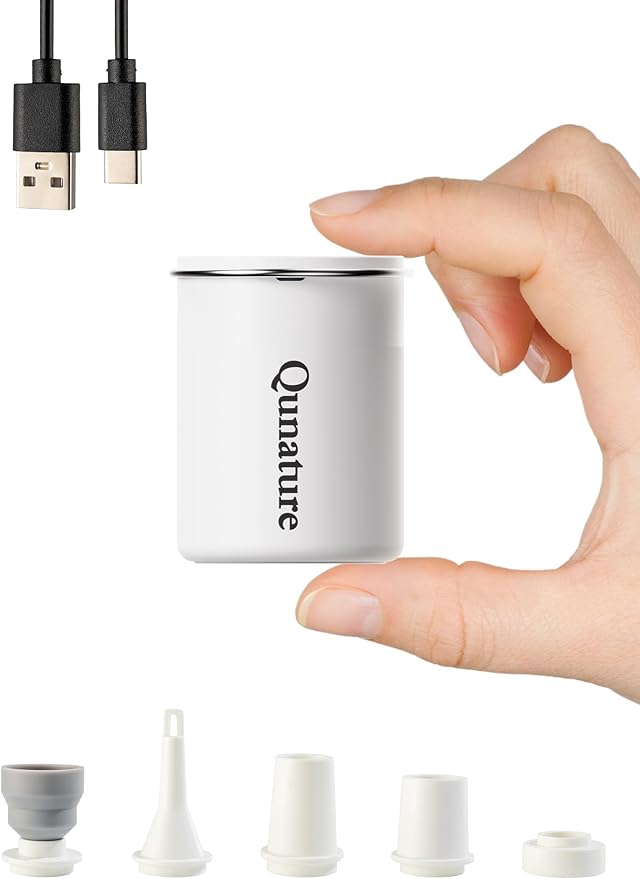 Qunature Air Pump Portable Mini Electric Pump for Inflatables with 1500mAh Battery Camping Light Rechargeable USB Inflate Deflate for Air Bed Mattress,Pool Floats,Swimming Ring,Vacuum Storage Bags