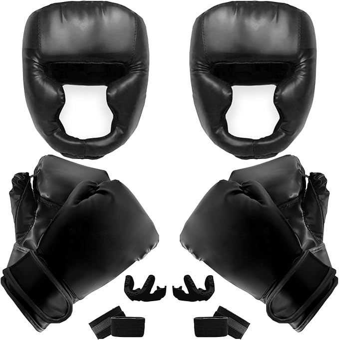 14 Pcs Boxing Set Boxing Equipment Set for Beginners Including 2 Pair of 6 oz Boxing Gloves Headgear Helmet Hand Wraps Mouth Guards Gifts for Kids Beginners Training Equipment