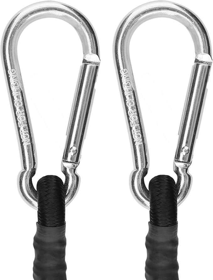 ZHOUBIN 24 Inch Black Bungee Cords with Carabiner Hooks, 2Pcs