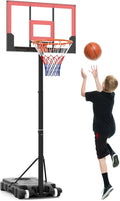 GYMAX Basketball Hoop Outdoor, 3.3-7/10 FT Adjustable Portable Basketball Goal with Wheels, PC Backboard, Fillable Base for Kids, Youth & Adults in Backyard, Driveway, Pool