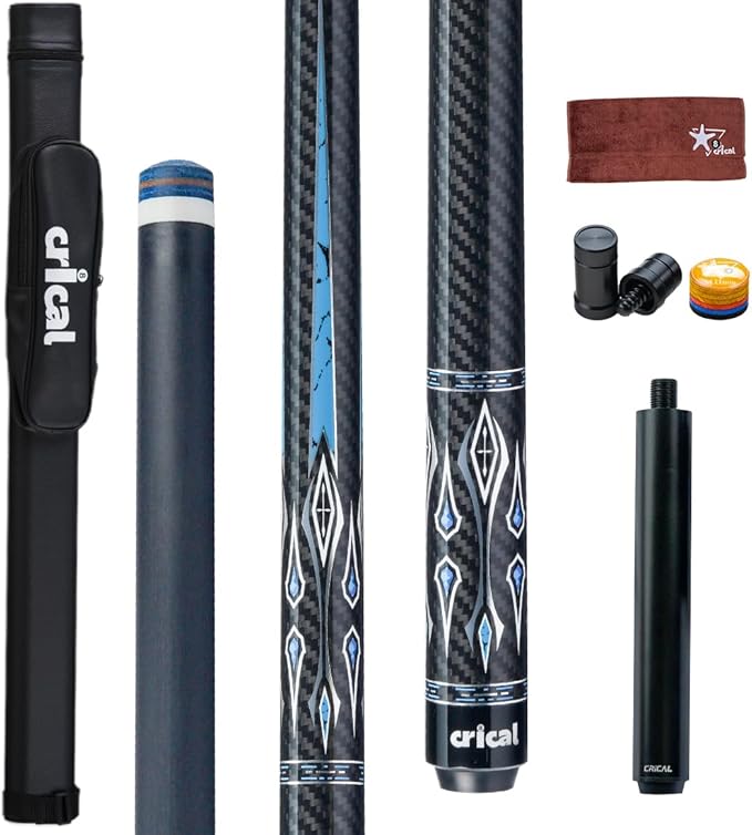CRICAL Carbon Fiber Pool Cue Stick 58" Billiard Cue Sticks Professional Low Deflection Pool Sticks with 3/8 * 8 Pin Joint and 12.5mm Tip