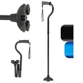 Medline Offset Folding Cane, 4-Point Base With Cushioned Gel Handle, Supports Up To 350 Lbs, Black
