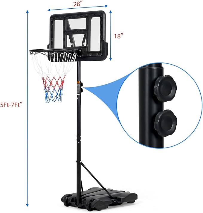 Basketball Hoop Outdoor 10FT Height Adjustable, Portable Basketball Goals & Hoops with PC Backboard and Large Water/Sand Base, Indoor Outdoor Basketball Hoop for Kids Youth Adults Backyard Driveway
