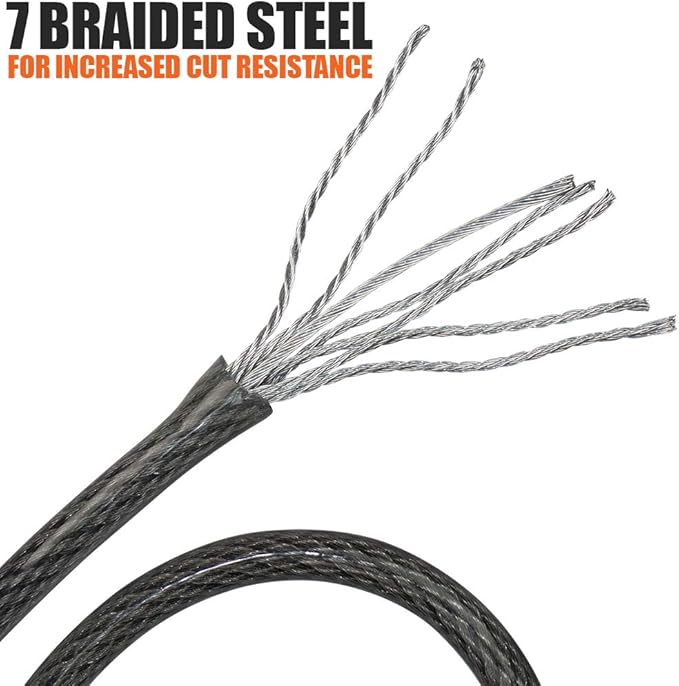 BV Heavy-Duty 15FT Security Cable with Loops-10mm (3/8 Inch) Cut-Resistant Braided Steel Cable-Versatile & Weatherproof-Security Chain for Padlock, Chain Lock, Wire Lock (Pair)