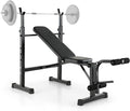 Goplus Adjustable Olympic Weight Bench Barbell Rack Set, Foldable Workout Bench Press Set with Leg Developer, Squat Rack, Home Gym Flat Incline Decline Weight Lifting Strength Training
