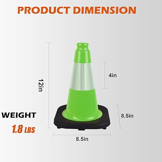 4 Pack 12" Green Traffic Safety Cones – Stable PVC Road Cones with Weighted Black Base for Parking, Construction, and Public Safety Use(12 inch -4 Pack)
