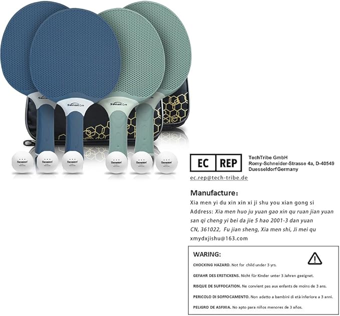 Senston Table Tennis Rackets Set,Professional Ping Pong Paddle Set for 4 Players, Composite Rubber Table Tennis Paddles, Indoor or Outdoor Games.