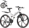 26 Inch Folding Mountain Bike with High Carbon Steel, 21 Speed City Bike with Dual Suspension, Folding Bicycle for Adults Men and Women