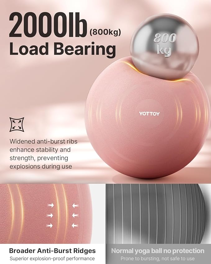 YOTTOY Anti-Burst Exercise Ball for Working Out, Yoga & Pregnancy, Extra Thick Workout Ball for Physical Therapy & Fitness