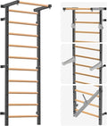Wood Stall Bar, 2"x2" Swedish Ladder with 1" Hole, 11 Strategic Rods, Wall Mounted Suspension Trainer for Home, Gym, School and Clinic