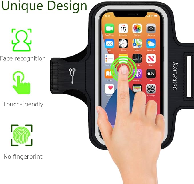 Phone Holder for Running, Karvense Phone Arm Bands for Running Exercise Workout Jogging, for iPhone 13 mini/12 mini/11 Pro/SE/XS/8/7, Samsung Galaxy, Moto, Cell Phones up to 5.4'', Sweat-Proof Armband