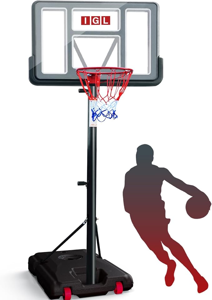 IGL Portable Basketball Hoop, 5.6-10FT Adjustable Basketball Goal System, 44 Inch Outdoor Basketball Hoop & Goals for Kids, Youth, and Adults in The Backyard, Driveway with PC Backboard