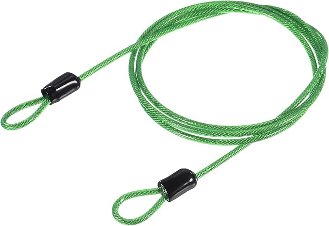 MECCANIXITY Security Steel Cable Lock, Safety Cable Flexible Wire Rope Luggage Lock 3.3feet 2.5mm Vinyl Coated Braided Steel with Double Loop for Bike Bicycle U-Lock Padlock Green