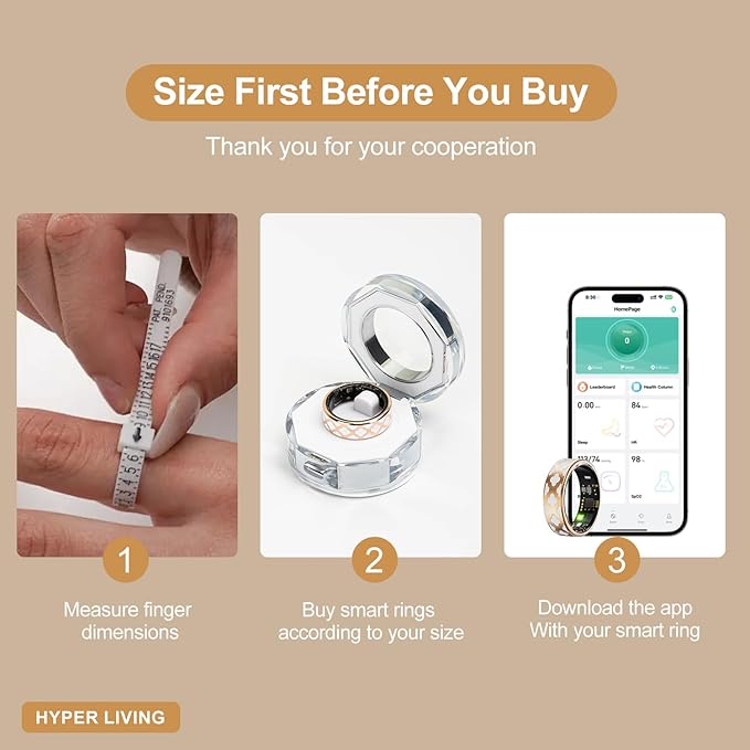 Smart Ring Health Tracker, Sleep Tracker Ring with Heart Rate, Blood Oxygen, Sleep Quality Monitoring, Air Gesture (Black, Size 7-14)