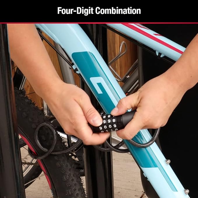 Master Lock Black Set Your Own Combination Bike Lock, Metal Cable Lock has a Weather Resistant Vinyl Coating for Outdoor Equipment, Bicycles, 6 Feet Long, 8114D (Pack of 12)