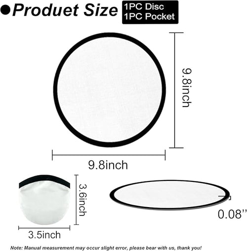 1PC Foldable Flying Disc Fans with Bags, 9.8'' DIY Handheld Black Egde Fabric Folding Fan for Outdoor Game Activities Birthday Party Favors End of Year Student Gifts, White