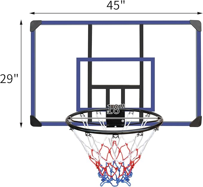 Wall Mounted Basketball Stand 45" x 29" Shatterproof Backplate Folding Basket Durable and All-Weather Mesh Construction for Indoor and Outdoor Use