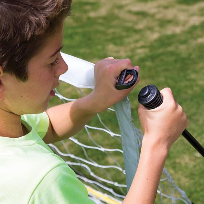 SKLZ Quickster Soccer Goal - Portable Goal for Backyard & Field - Durable Tension-Tite Frame & Heavy Gauge 2-Ply Net - Adjustable Click-Lock Poles, Metal Stakes - Carrying Case with Handle