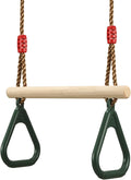PELLOR Playground Children's Wooden Trapeze Swing Bar with Plastic Gym Rings Swing Set for Indoor & Outdoor Fun
