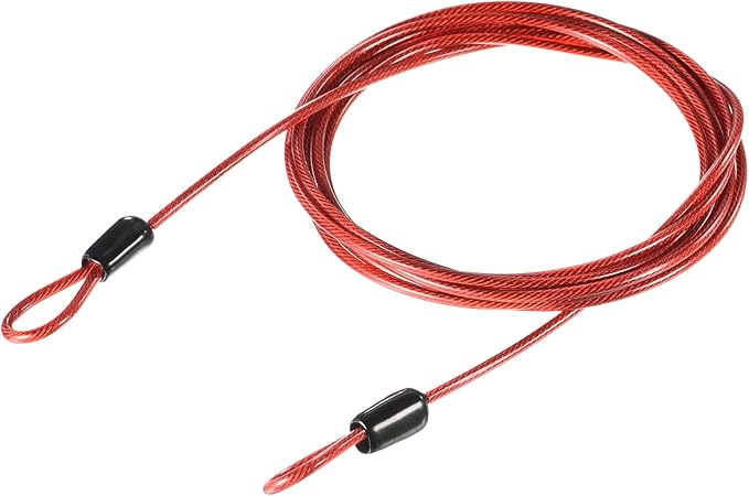 MECCANIXITY Security Steel Cable Lock, Safety Cable Flexible Wire Rope Luggage Lock 6.5feet 2.5mm Vinyl Coated Braided Steel with Double Loop for Bike Bicycle U-Lock Padlock Red
