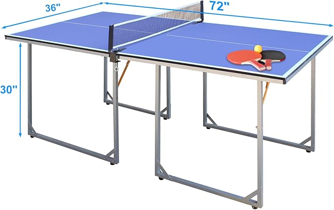 4FT/6FT/8FT/9FT Folding Rolling Table Tennis Table Regulation Ping Pong Table with 2 Paddles 3 Balls 1 Net and Post Set Fold-Up Design 4 Wheels for Easy Movement